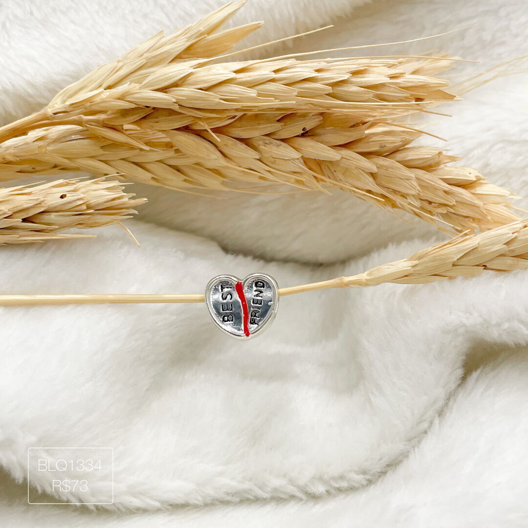 Berloque Coração Best Friend Passador Esmaltado Prateado